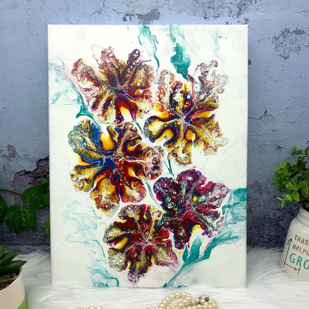 ORIGINAL FLOWER ACRYLIC PAINTING 12x16x1.5”